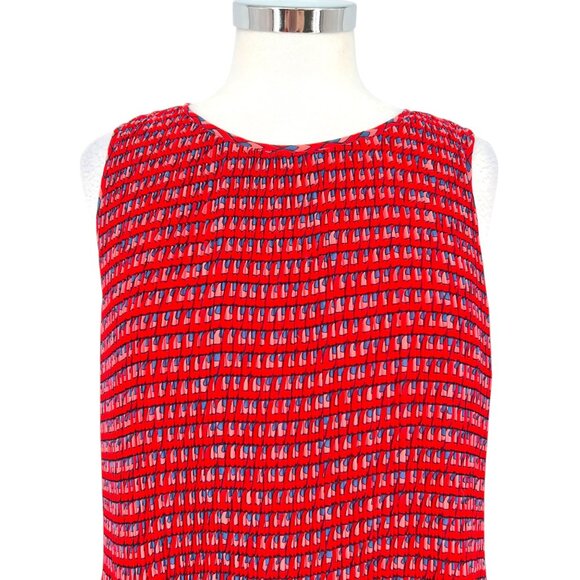 Halogen Pleated Sleeveless Printed Blouse Red Blue Size Medium - Picture 2 of 10